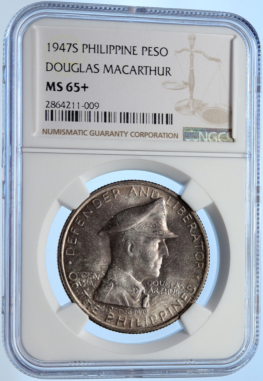 1947S PHILIPPINES US WWII General DOUGLAS MACARTHUR Silver Peso Coin NGC i106341