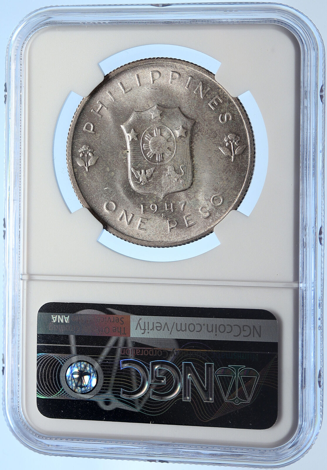1947S PHILIPPINES US WWII General DOUGLAS MACARTHUR Silver Peso Coin NGC i106341