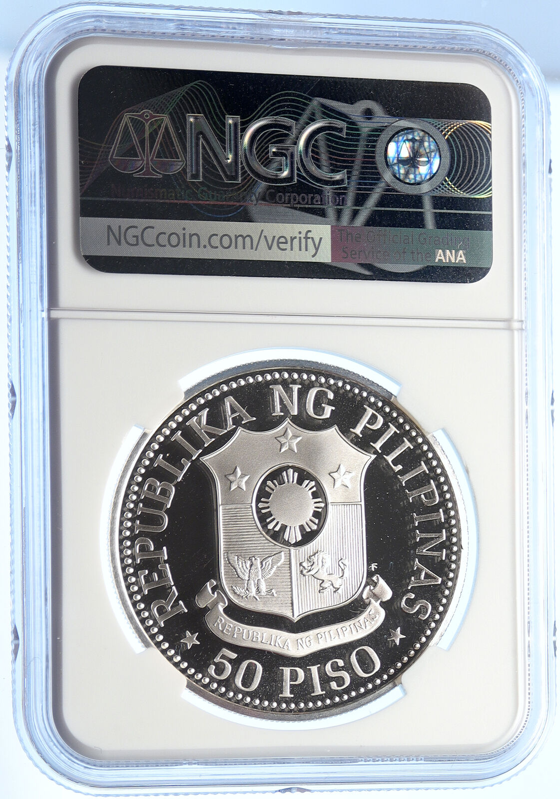 1975 PHILIPPINES New Society MARCOS Lipunan PRF Silver 50 Piso Coin NGC i106349