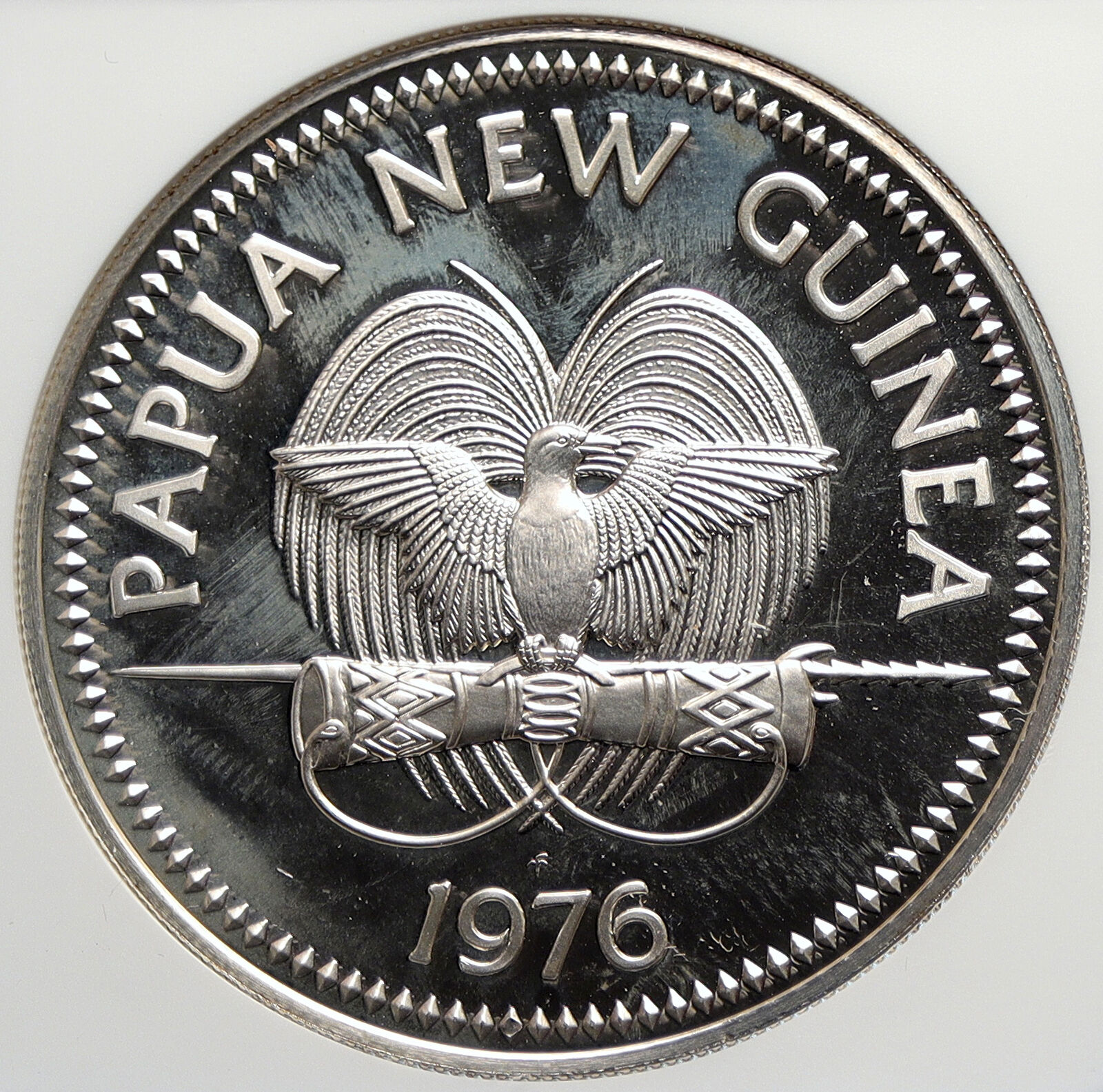 1976 PAPUA NEW GUINEA Large Exotic Bird Proof Silver 10 Kina Coin NGC i106373