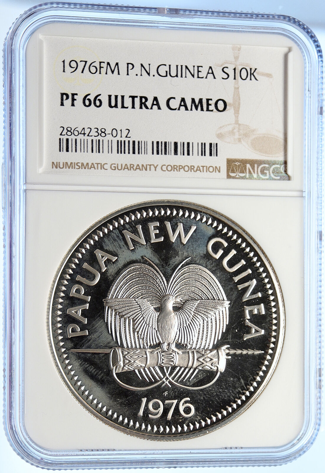 1976 PAPUA NEW GUINEA Large Exotic Bird Proof Silver 10 Kina Coin NGC i106373