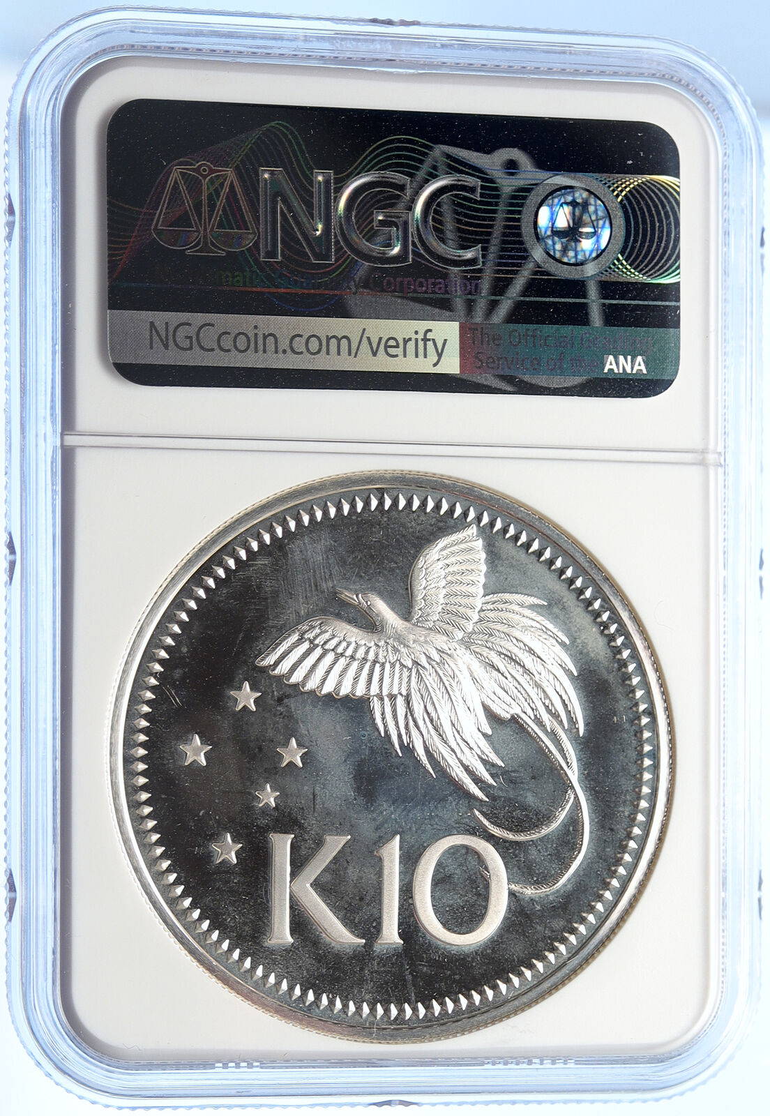 1976 PAPUA NEW GUINEA Large Exotic Bird Proof Silver 10 Kina Coin NGC i106373