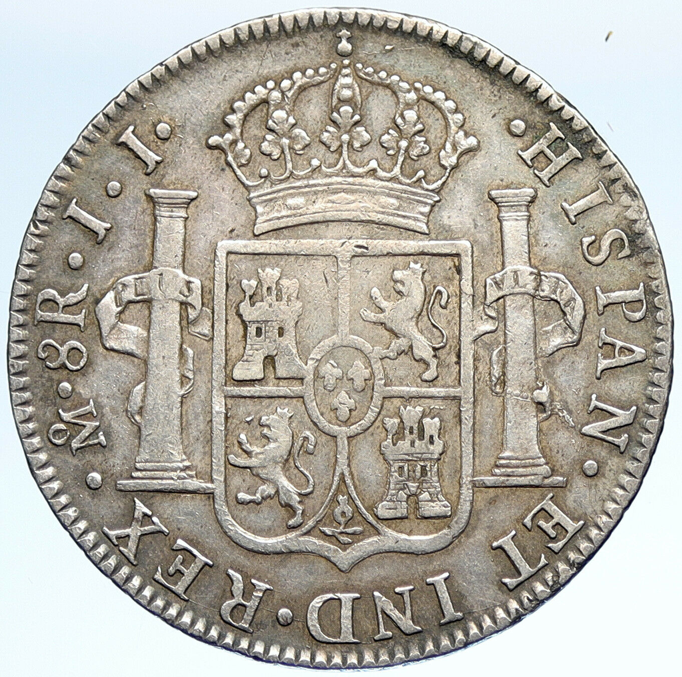 1821 Mo JJ MEXICO SPAIN King FERDINAND VII Antique Silver 8 Reales Coin i107464