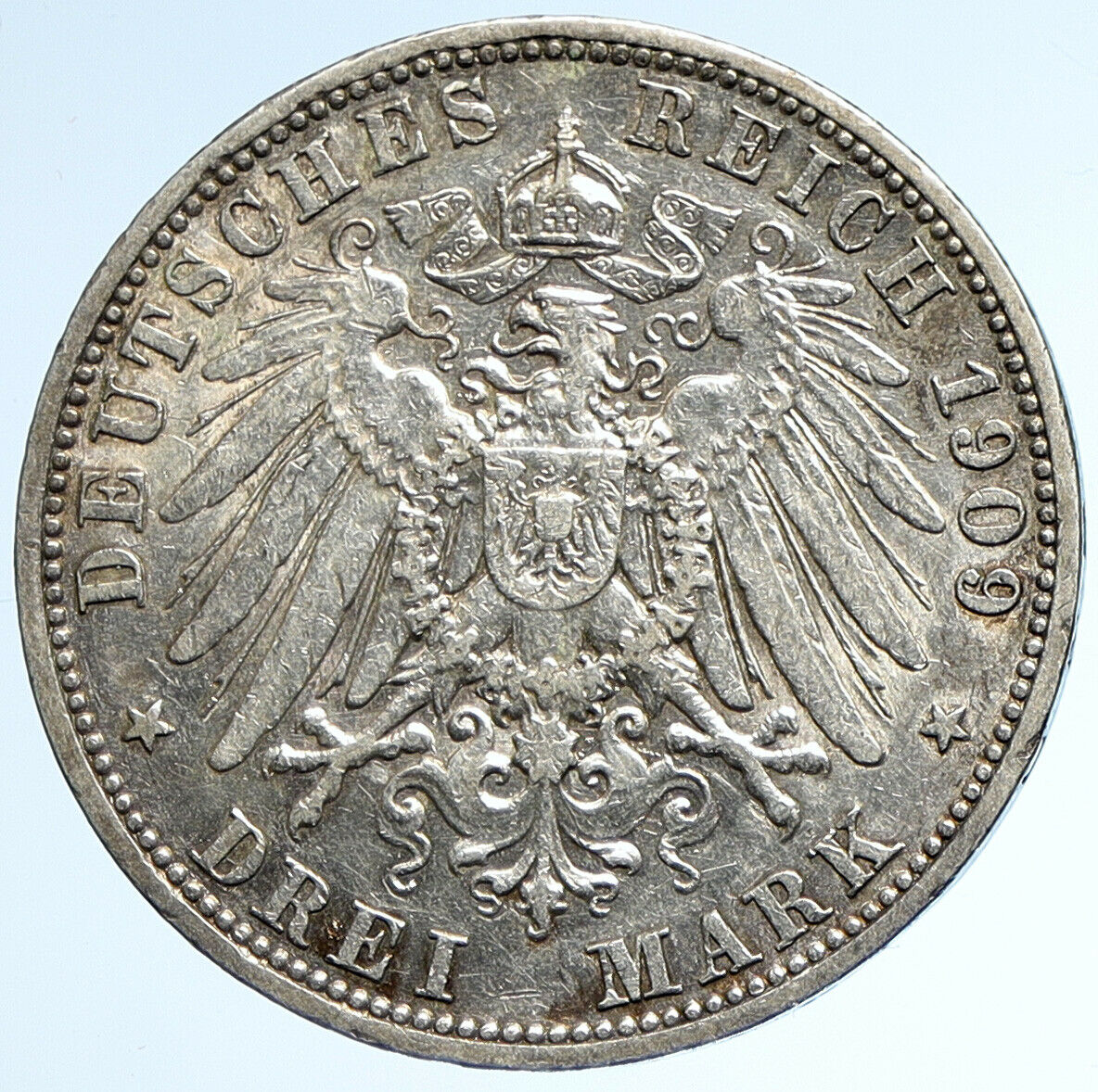 1909 A PRUSSIA KINGDOM Germany WILHELM II OLD Silver 3 Mark German Coin i107473