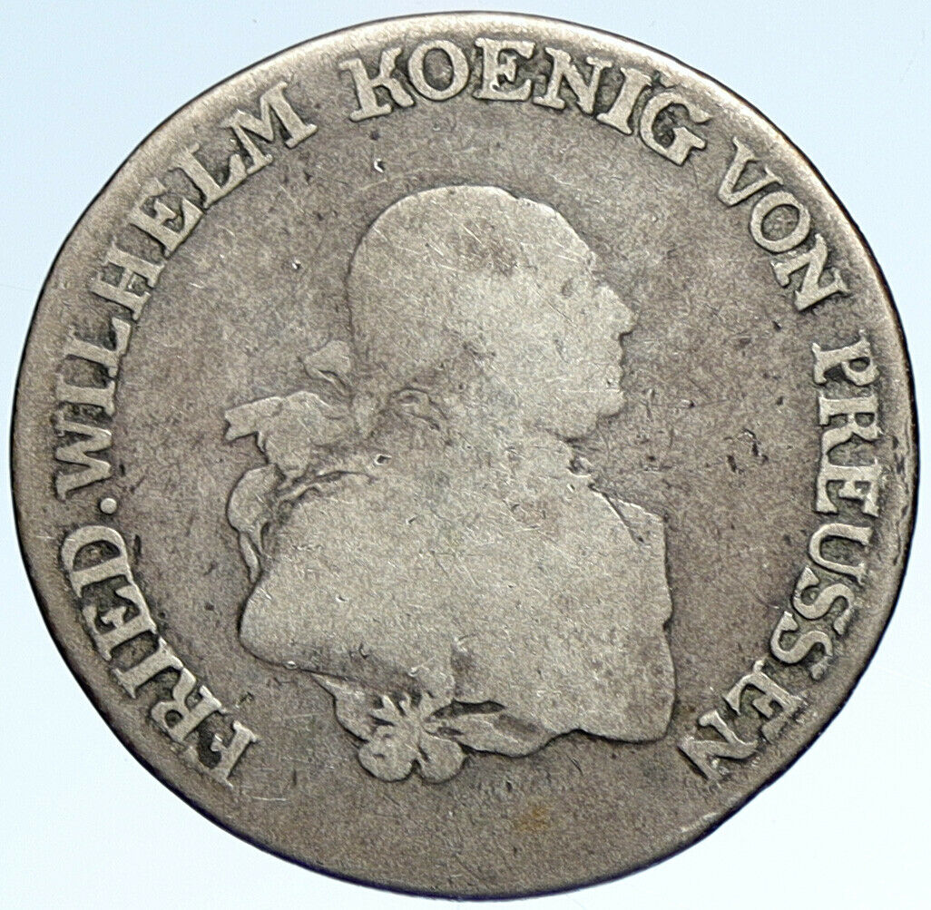 1792A PRUSSIA King Friedrich Wilhelm II GERMANY Silver 1/3 Thaler Coin i107461