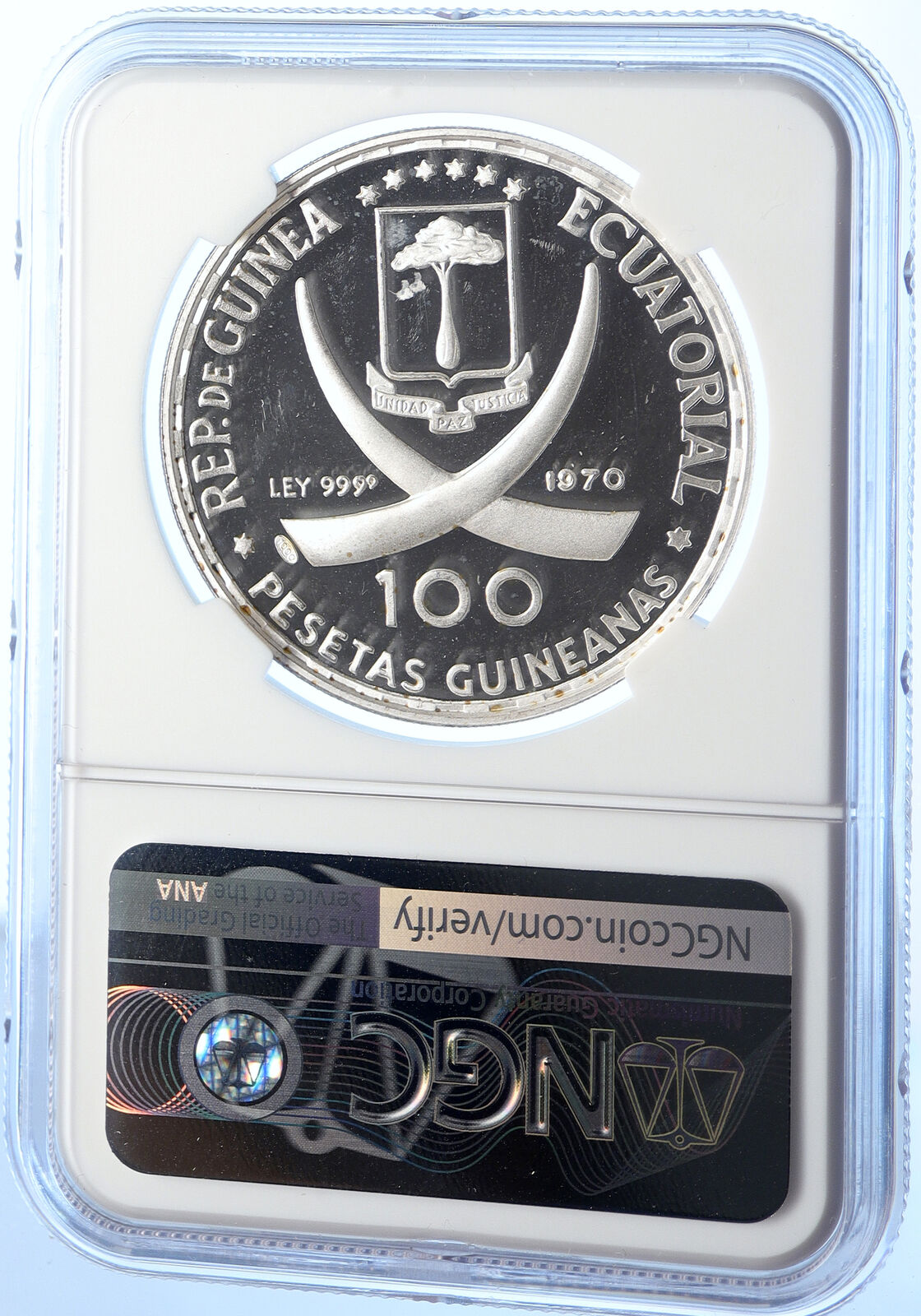 1970 EQUATORIAL GUINEA Goya Maja Desnuda Proof Silver 100Peseta Coin NGC i106364