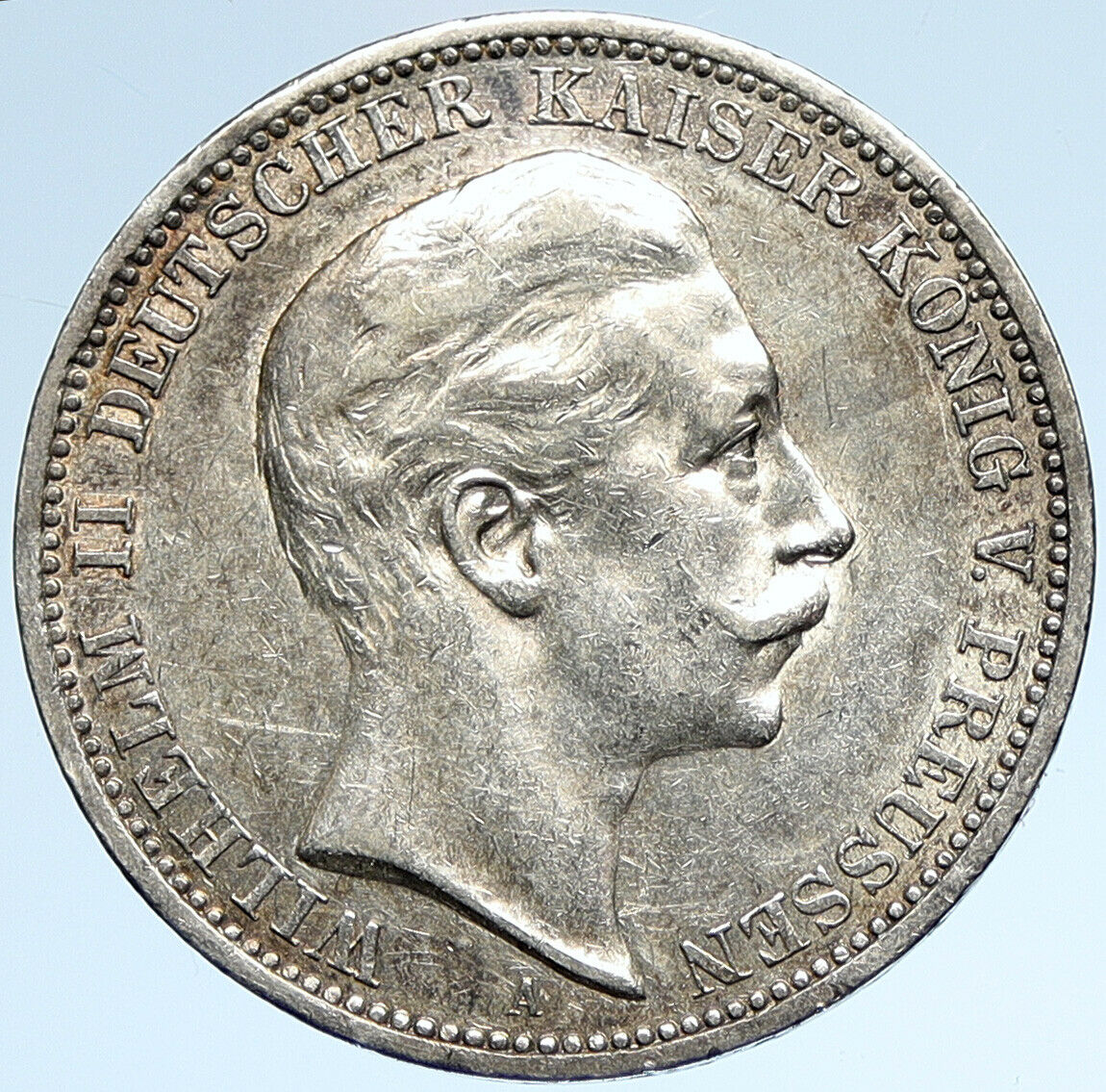 1908 A PRUSSIA KINGDOM Germany WILHELM II OLD Silver 3 Mark German Coin i107462