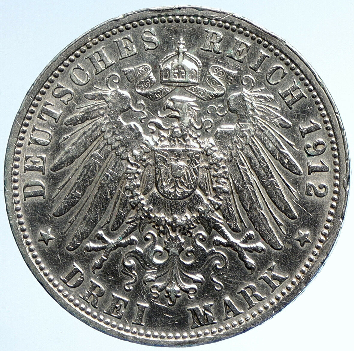 1912F Germany GERMAN STATES Wurttemberg WILHELM II Silver 3 Mark Coin i107474