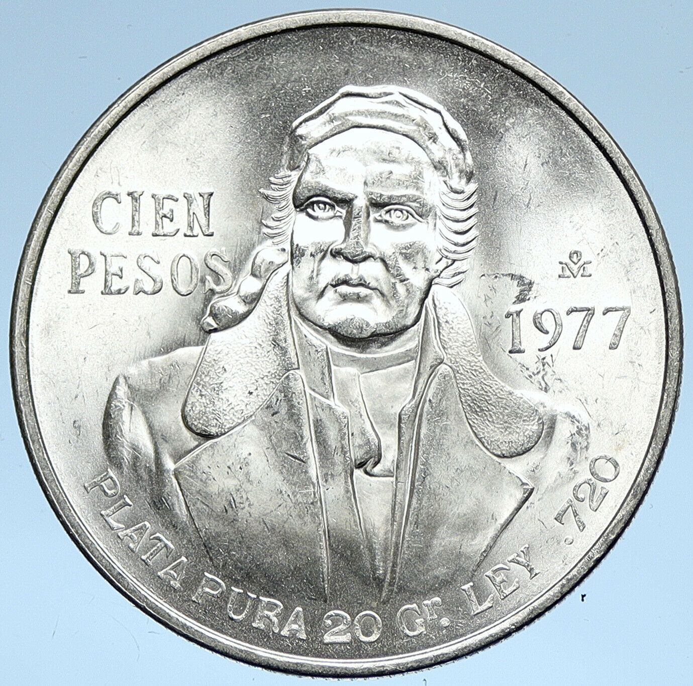 1977 Mexican Independence HERO Jose Maria Morelos Silver 100 Peso Coin i107486