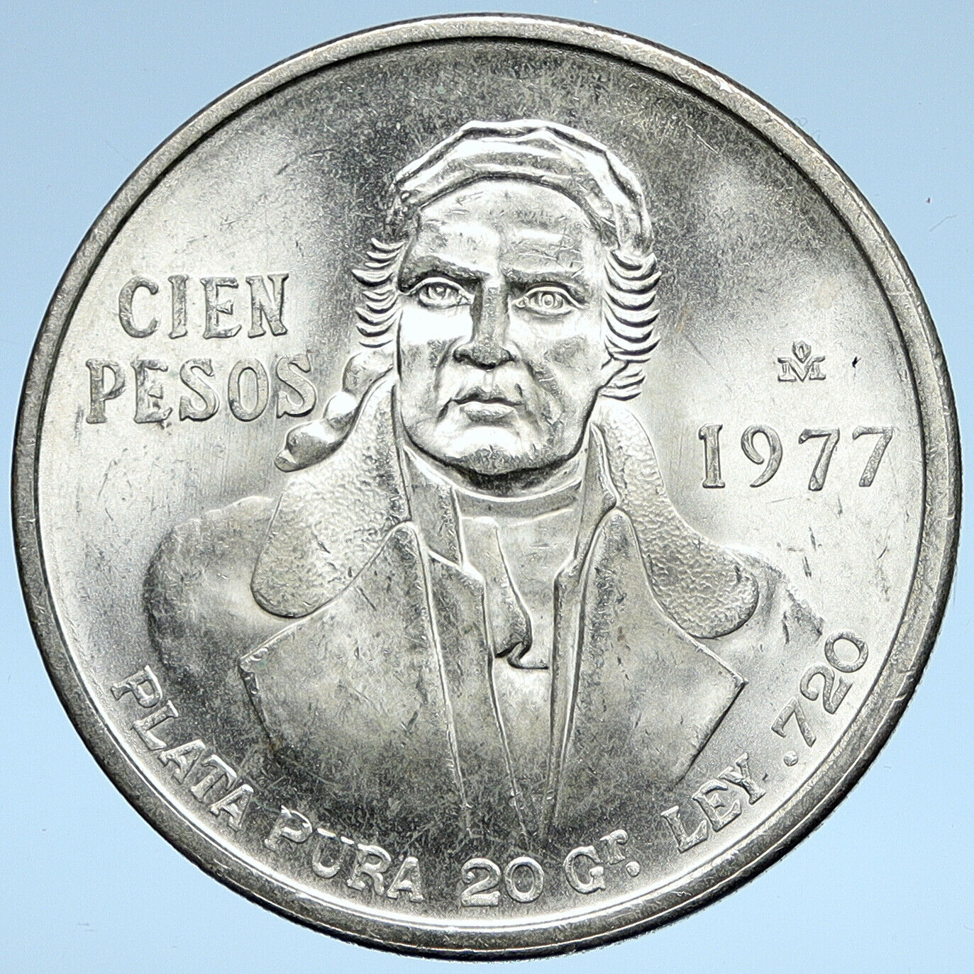 1977 Mexican Independence HERO Jose Maria Morelos Silver 100 Peso Coin i107485