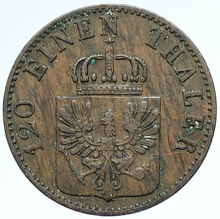 1862 A GERMAN STATES PRUSSIA King WILHELM I Antique OLD 3 Pfenninge Coin i107479