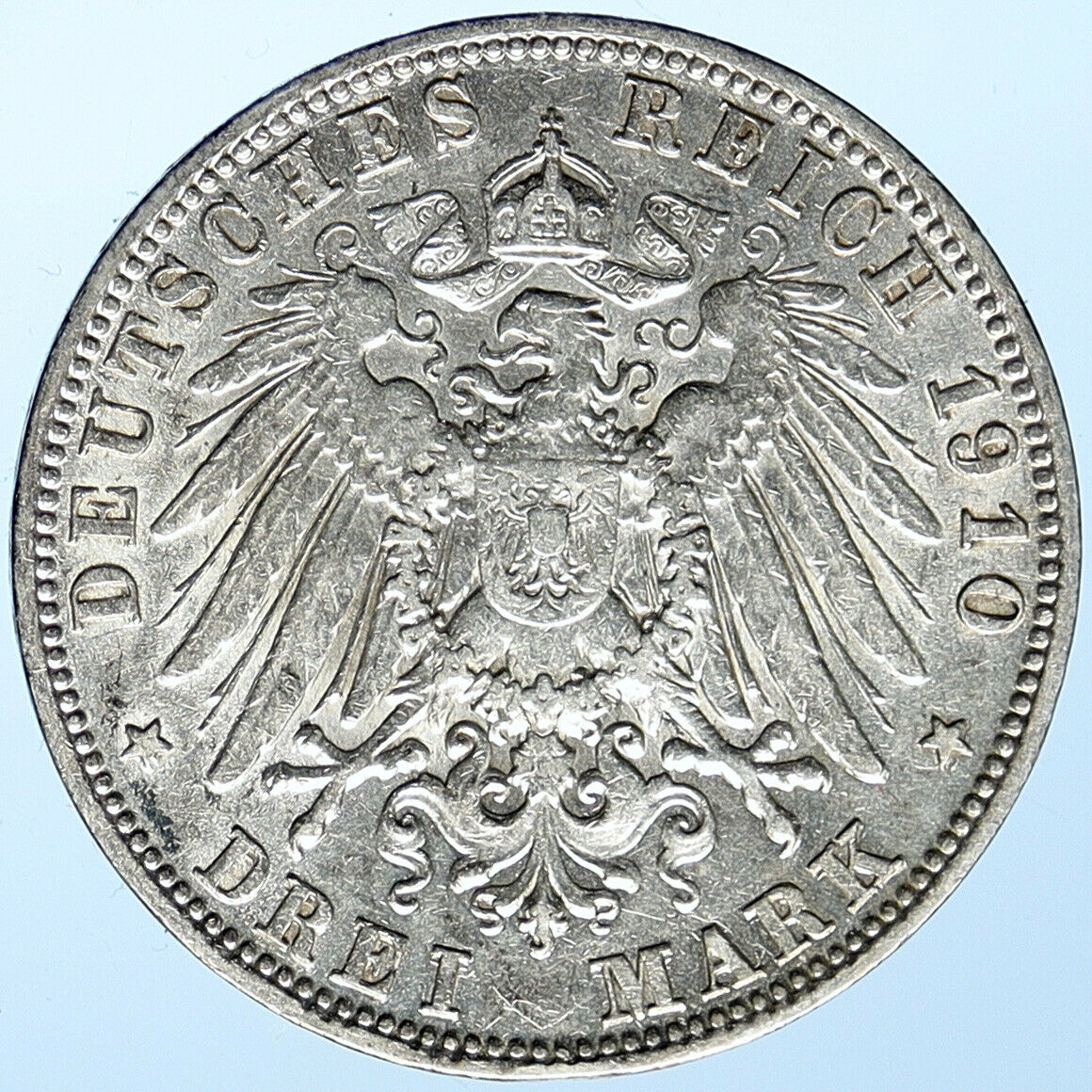 1910 D GERMANY German States BAVARIA King OTTO Silver 3 Mark Coin EAGLE i107484