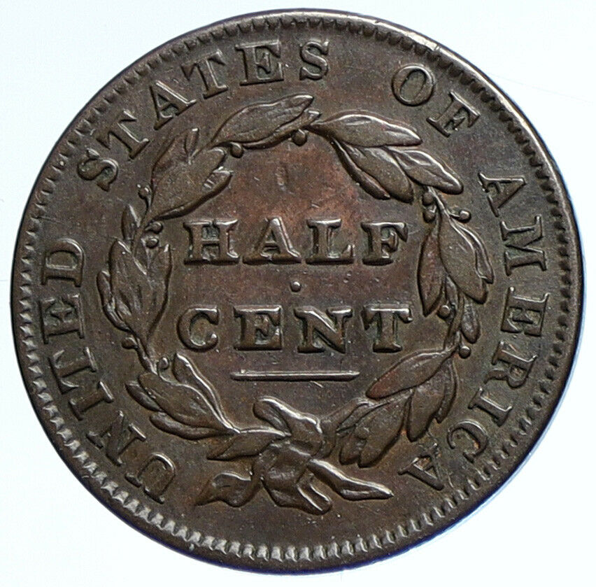 1835 UNITED STATES US Vintage OLD ANTIQUE Classic Head Half Cent Coin i107475