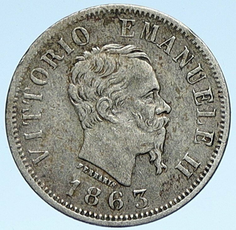 1863 BN ITALY King Victor Emmanuel II Silver 50 Centesimi ITALIAN Coin i107490