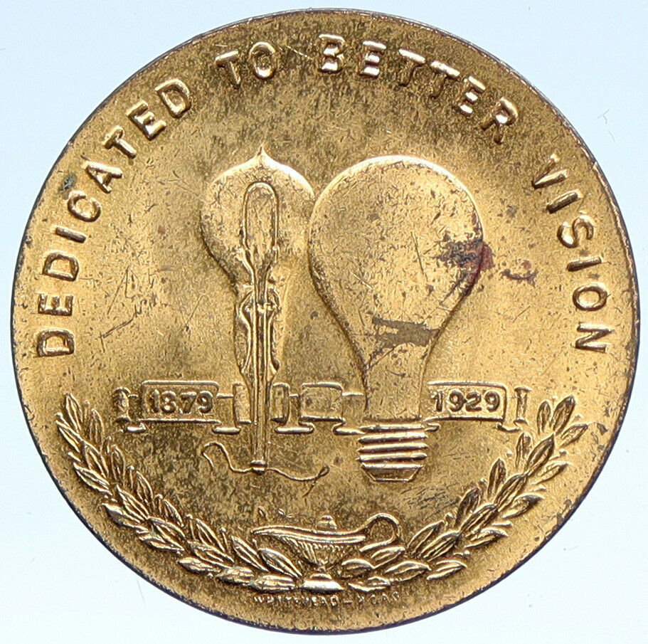 1929 UNITED STATES Thomas Edison INVENTOR of LIGHT BULB Vintage Token i107492