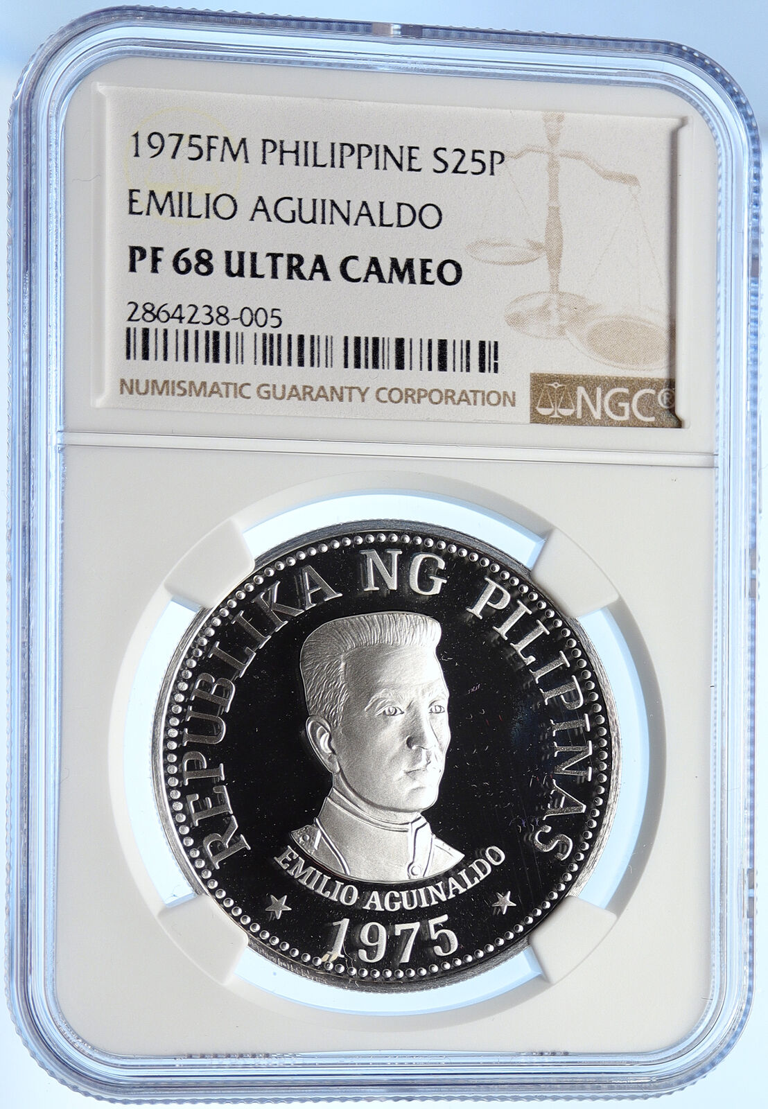 1975 PHILIPPINES Emilio Aguinaldo VINTAGE Proof Silver 25 Piso Coin NGC i106366