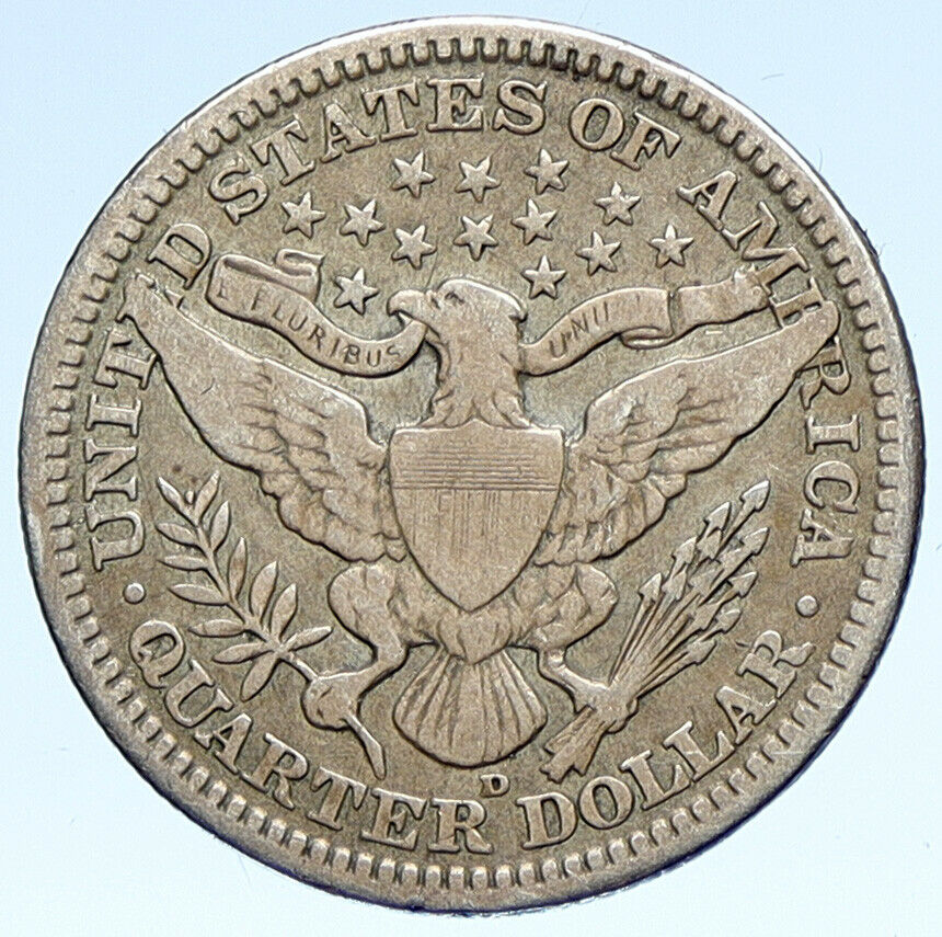 1915D UNITED STATES US Silver LIBERTY Barber Quarter Dollar Coin w EAGLE i107496