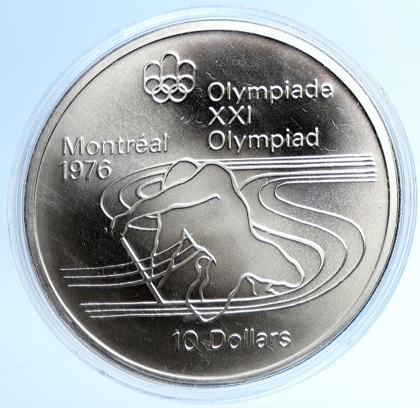 1975 CANADA UK Elizabeth II Olympics Montreal Paddler BU Silver $10 Coin i107761