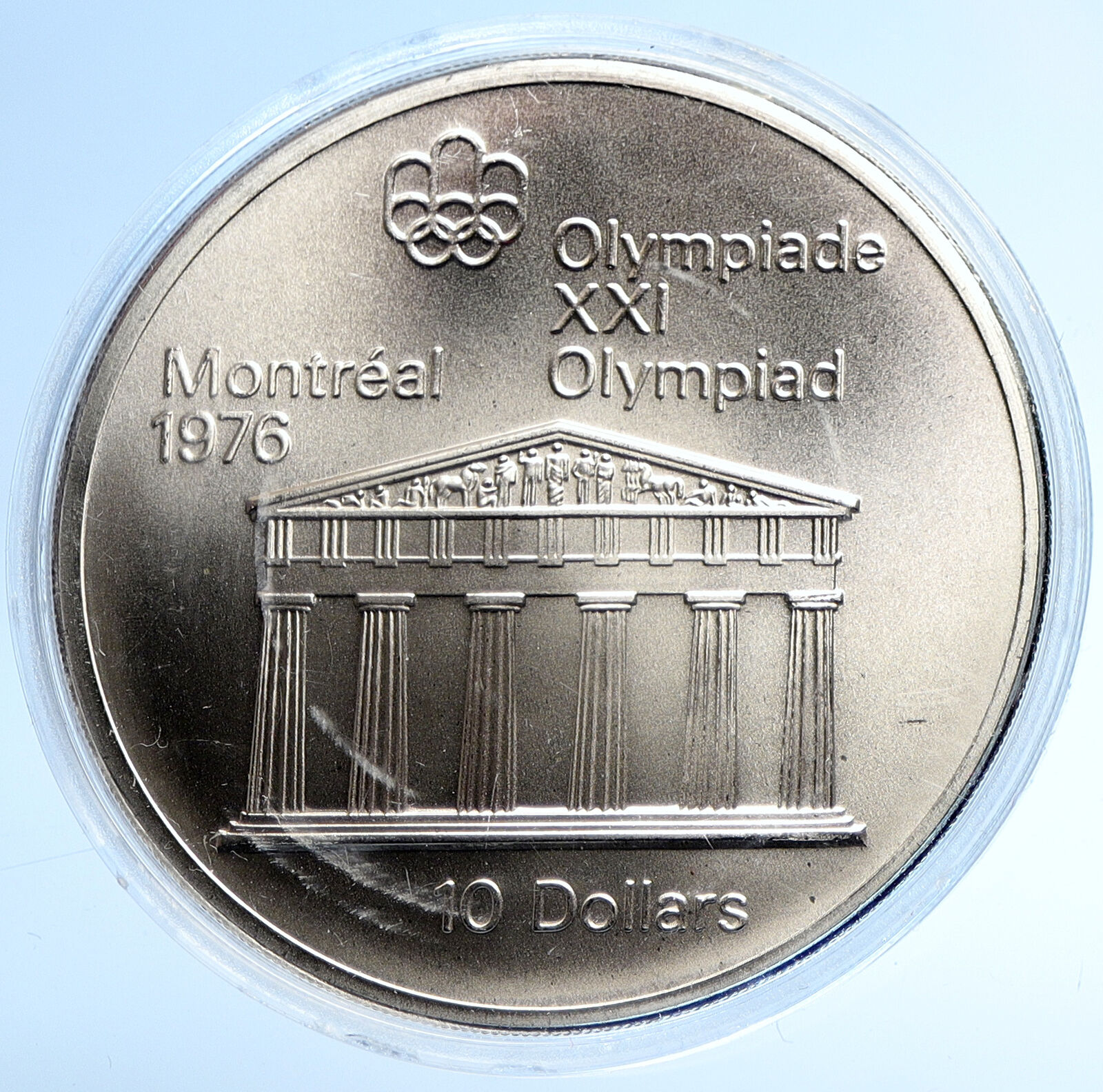 1974 CANADA Elizabeth II Olympic Montreal ZEUS TEMPLE Old BU Silver Coin i107777