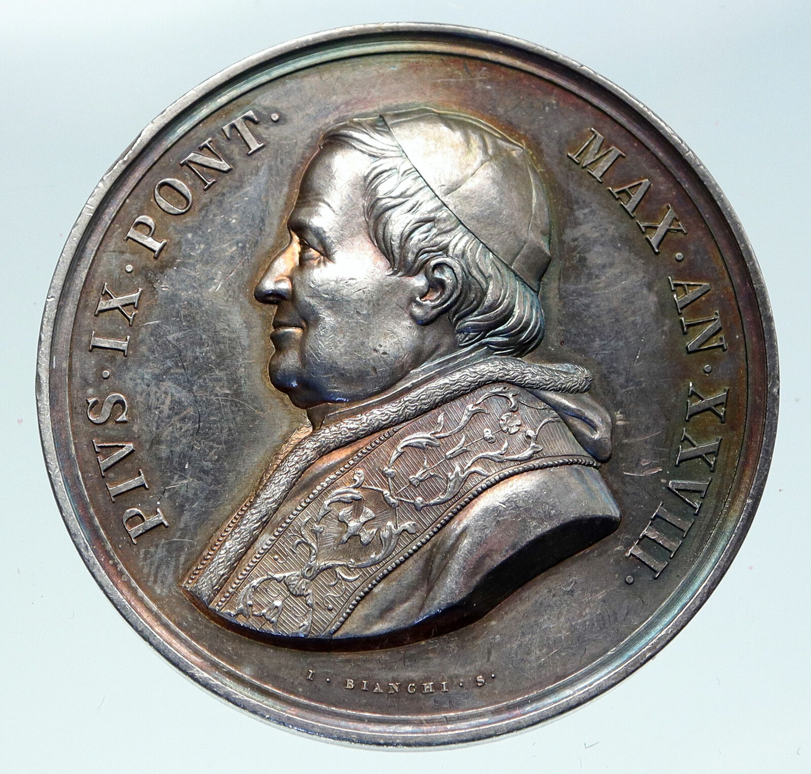 1873 ITALY Vatican Christian POPE PIUS IX Saint Lorenzo Basc Silver Medal i86417