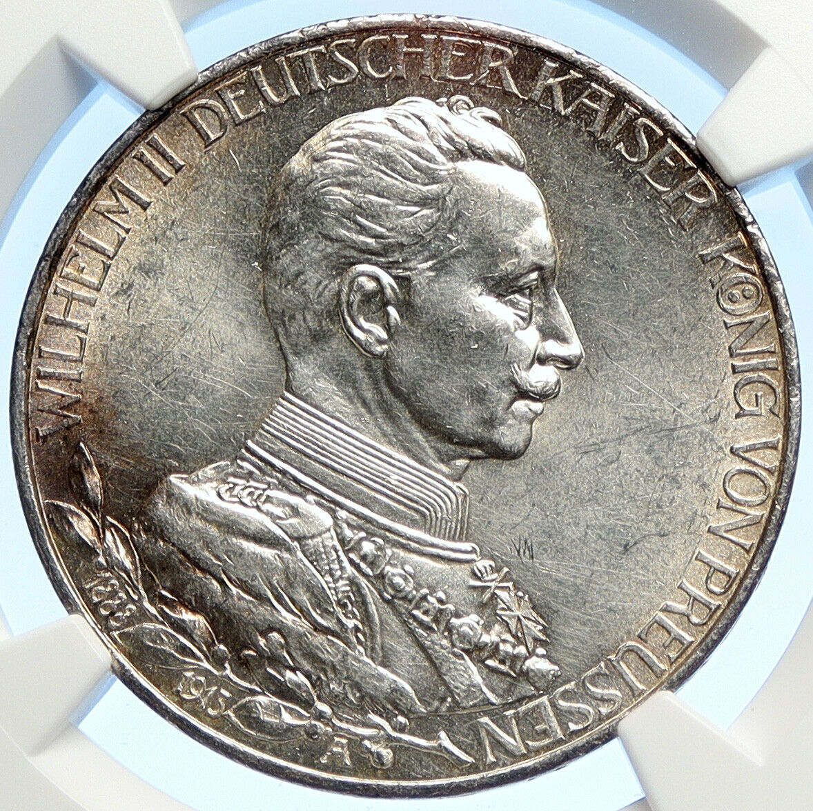 1913 A GERMANY GERMAN STATES PRUSSIA WILHELM II Silver 3 Marks Coin NGC i106228