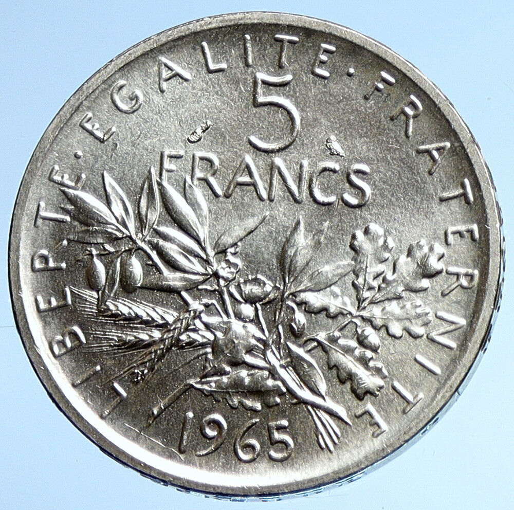 1965 FRANCE French LARGE w La Semeuse SOWER WOMAN Silver 5 Francs Coin i107792