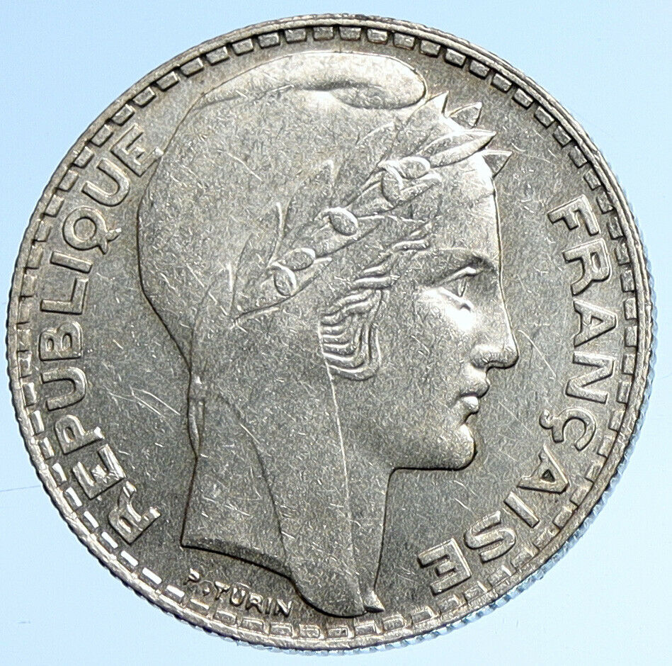 1934 FRANCE Vintage Mariane French MOTTO Silver 10 Francs French Coin i107790