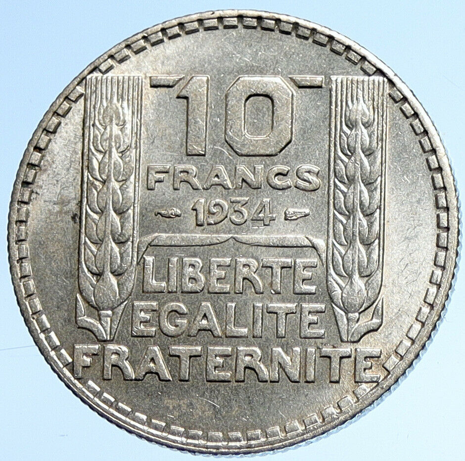 1934 FRANCE Vintage Mariane French MOTTO Silver 10 Francs French Coin i107790