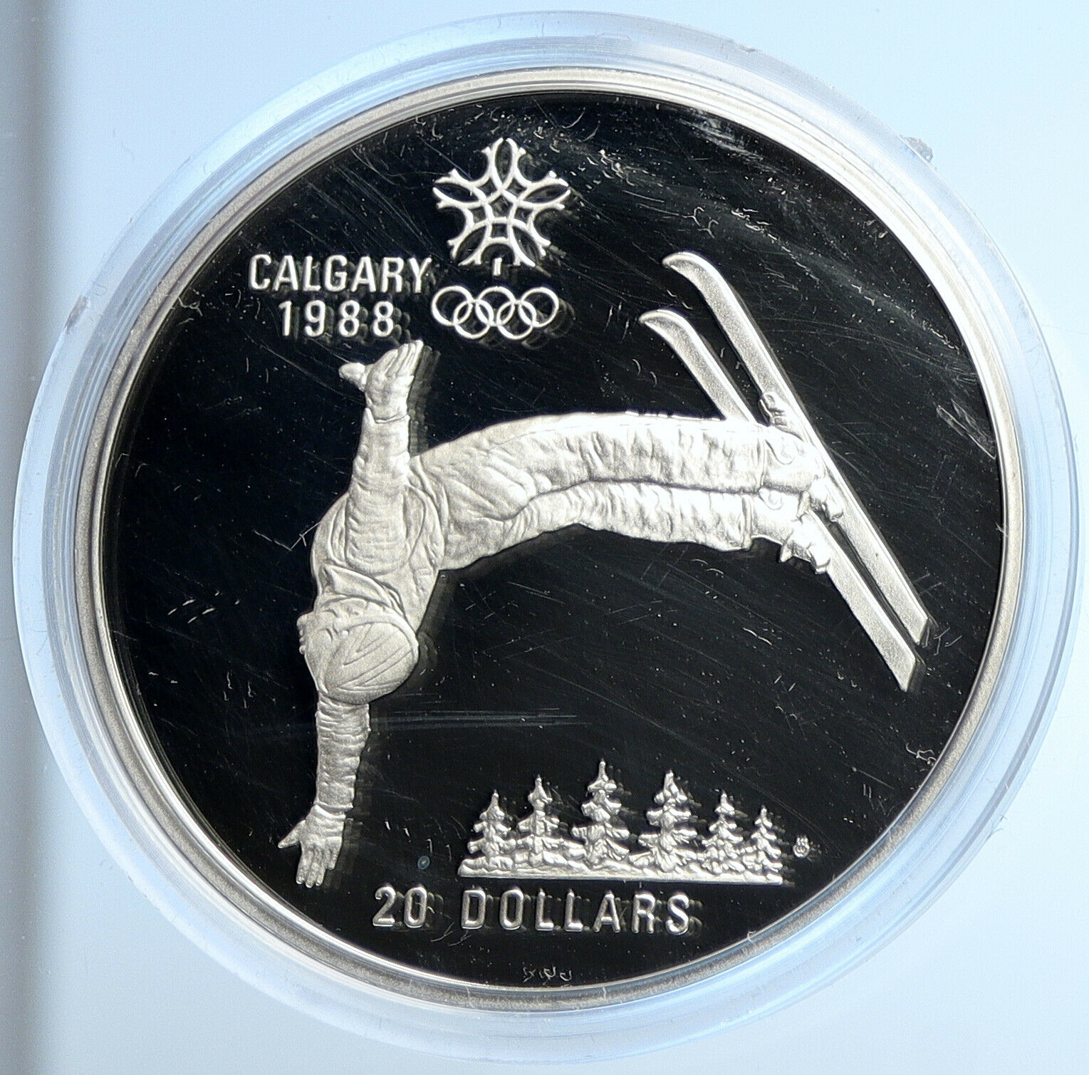 1986 CANADA 1988 CALGARY OLYMPICS Free-X Skiing Proof Silver $20 Coin i107808