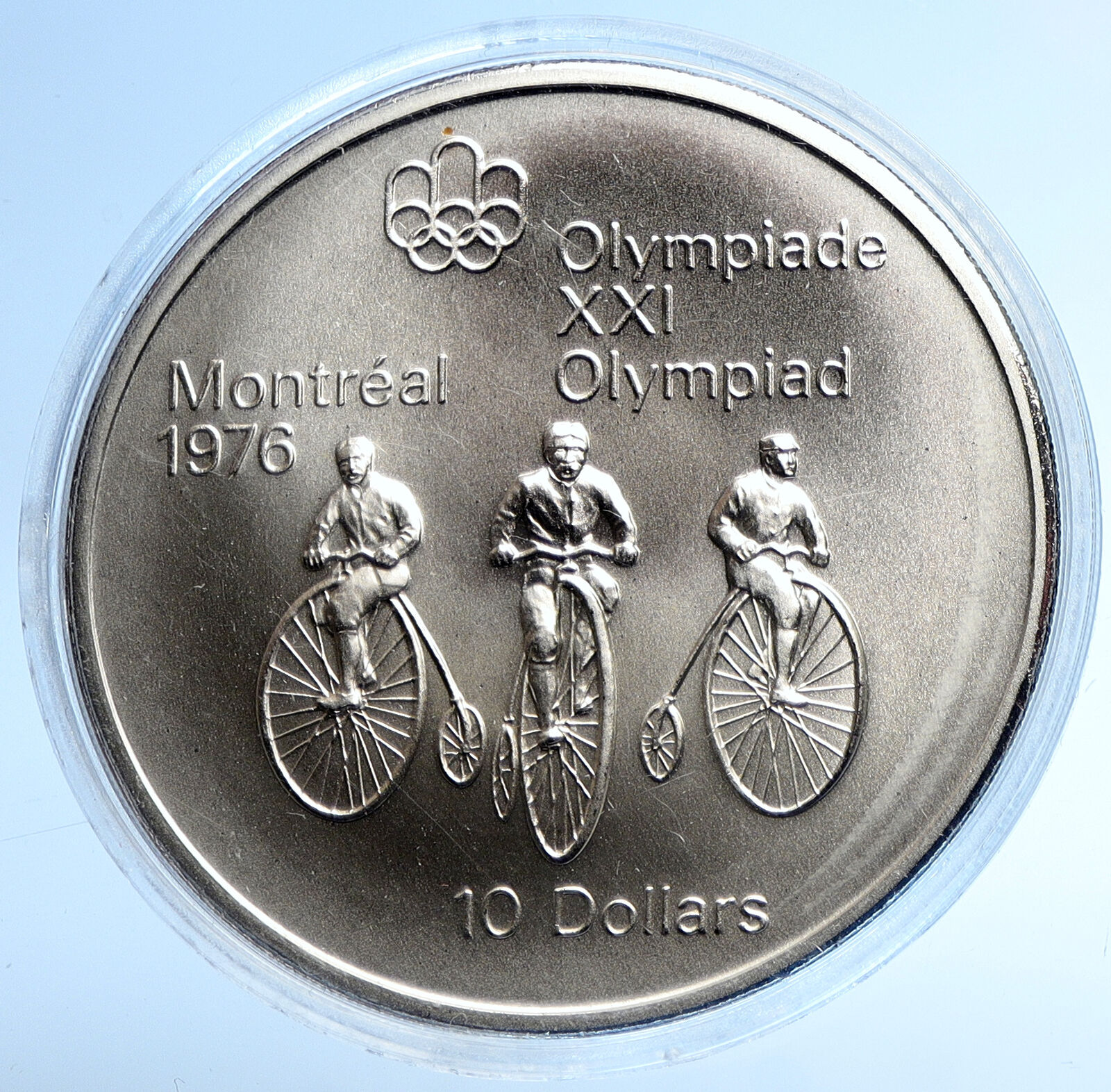 1974 CANADA UK Elizabeth II Olympics Montreal Cycle BU Silver 10 Coin i107765