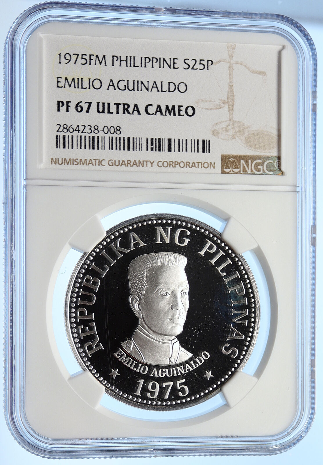 1975 PHILIPPINES Emilio Aguinaldo VINTAGE Proof Silver 25 Piso Coin NGC i106369