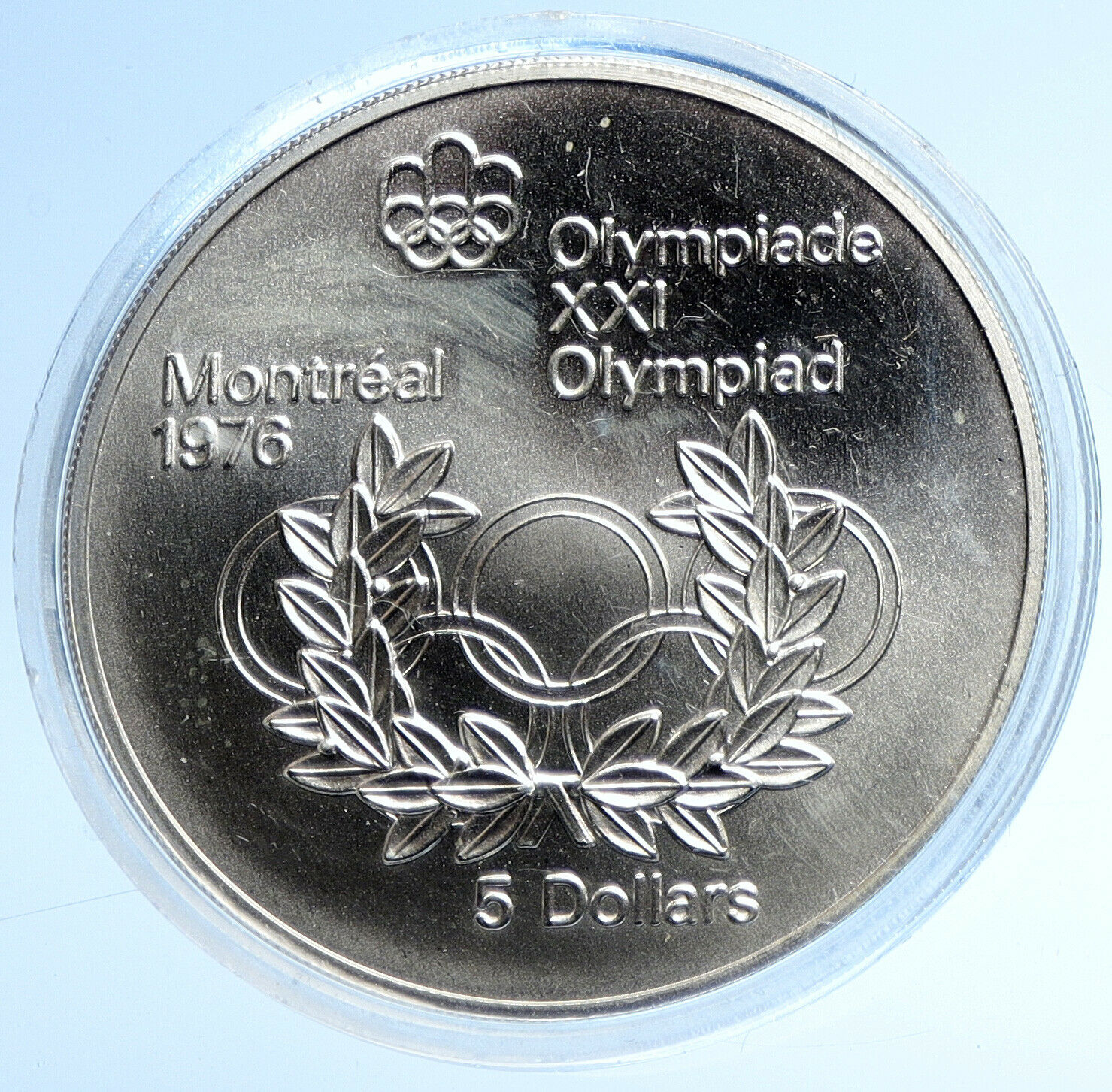 1974 CANADA UK Elizabeth II Olympics Montreal RINGS BU Silver $5 Coin i107762