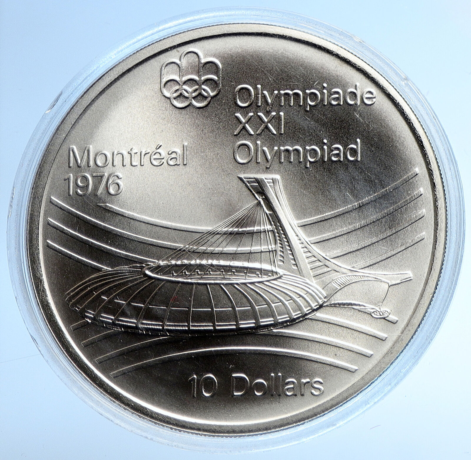 1976 CANADA Elizabeth II Olympic Montreal STADIUM Old BU Silver $10 Coin i107780