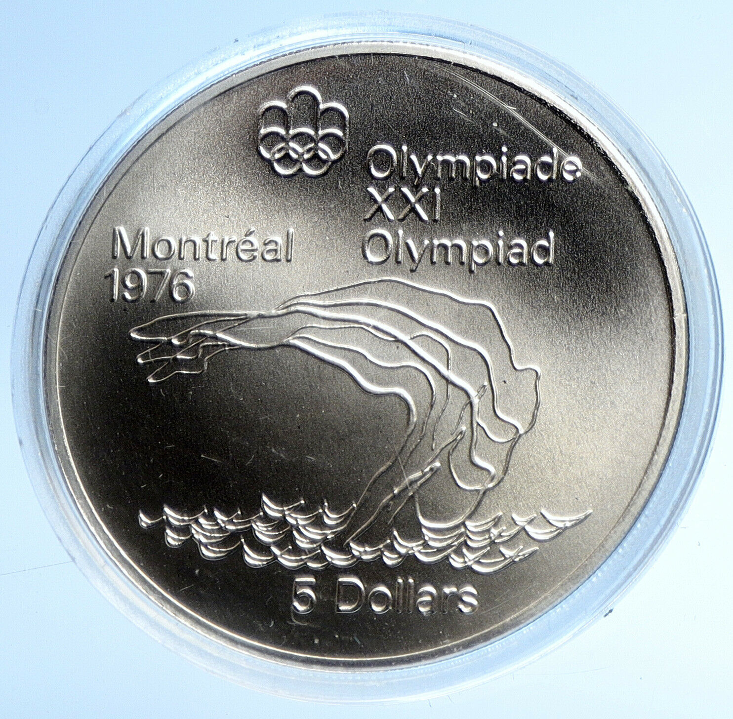 1975 CANADA UK Elizabeth II Olympics Montreal Diving BU Silver $5 Coin i107756