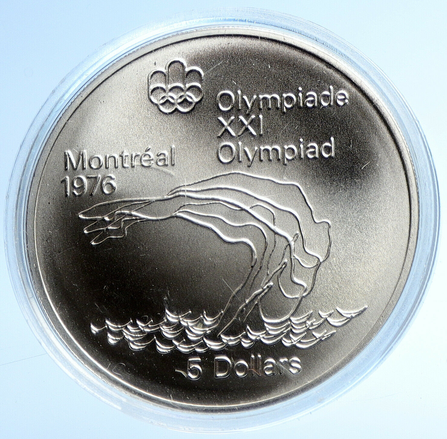 1975 CANADA UK Elizabeth II Olympics Montreal Diving BU Silver $5 Coin i107766