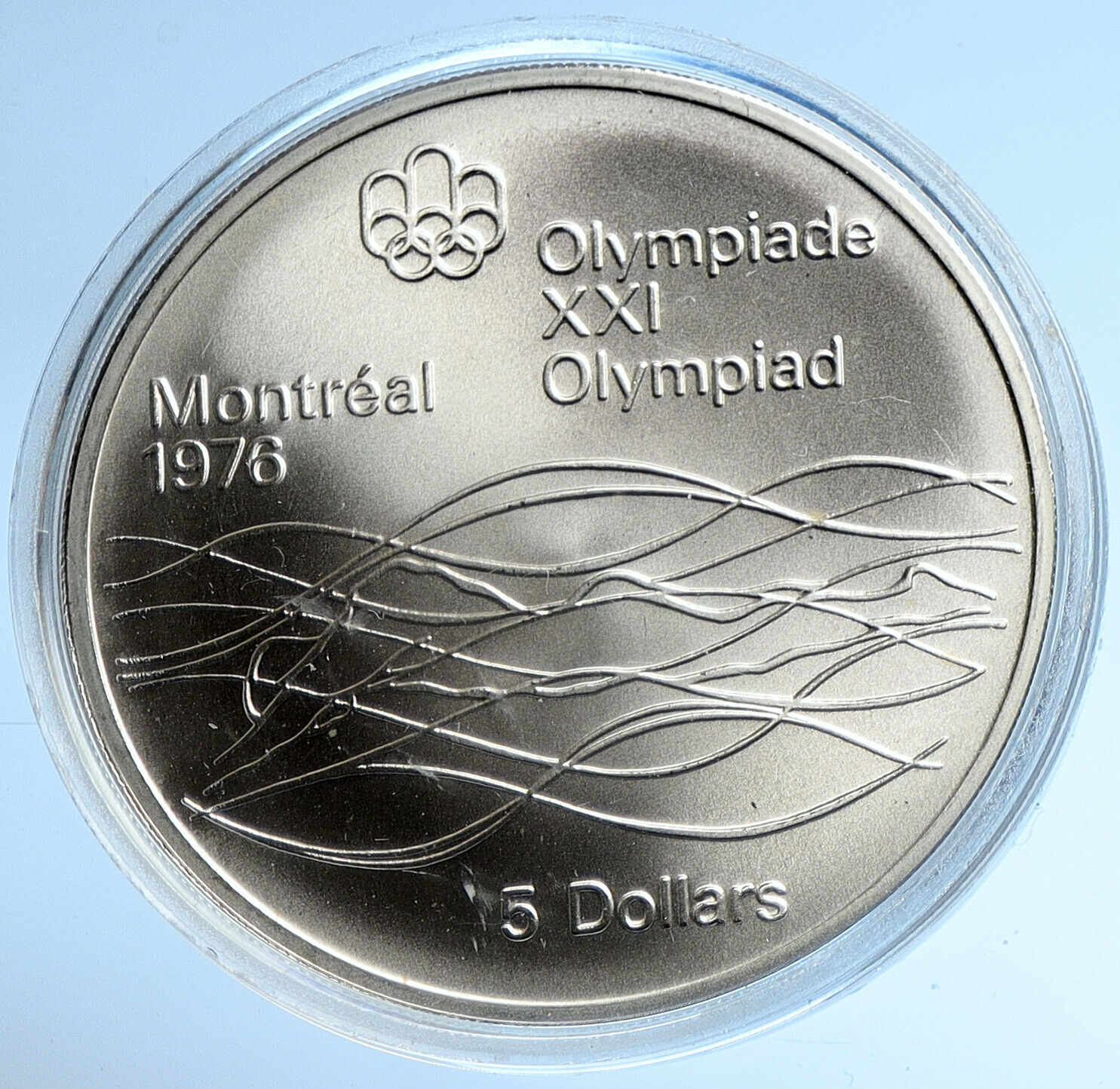 1975 CANADA Elizabeth II Olympics Montreal Swimming BU Silver $5 Coin i107771