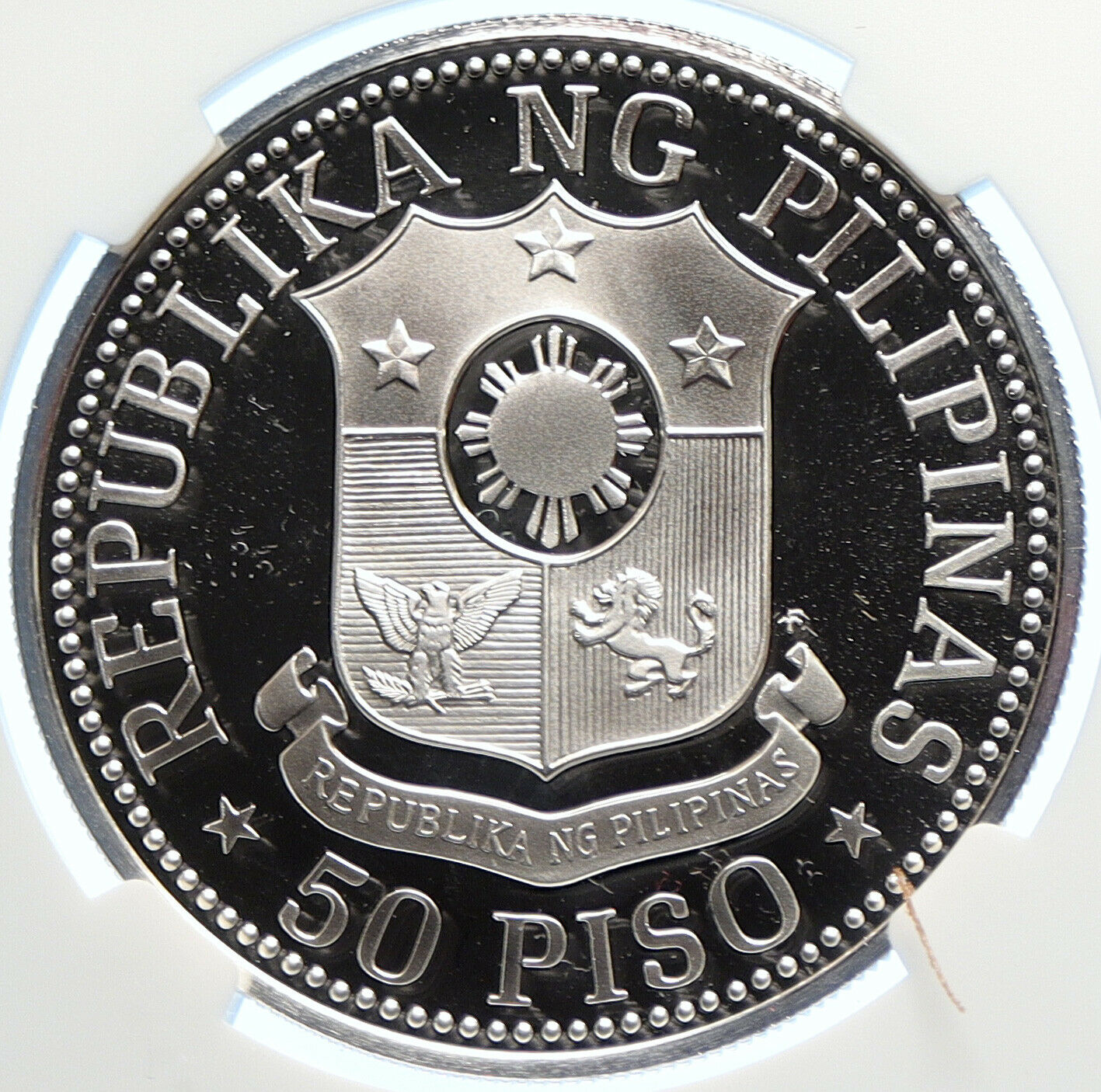 1975 PHILIPPINES New Society MARCOS Lipunan PRF Silver 50 Piso Coin NGC i106367