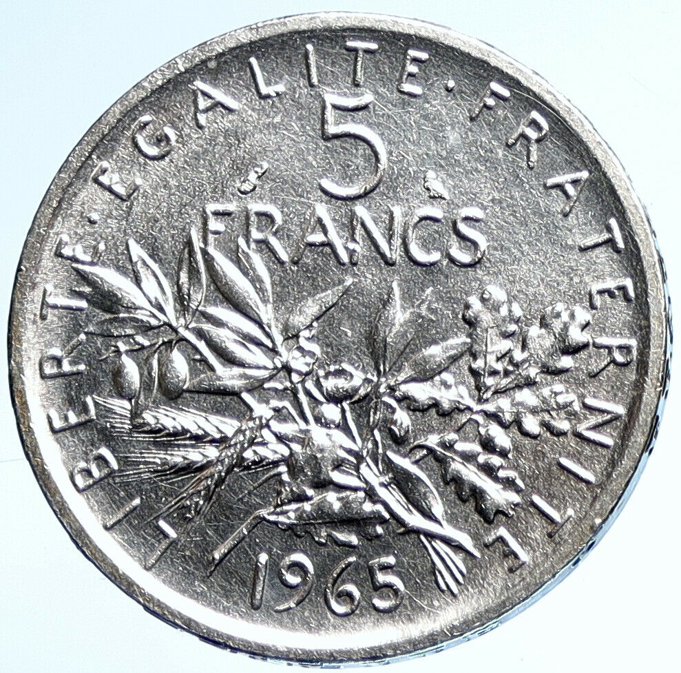 1965 FRANCE French LARGE w La Semeuse SOWER WOMAN Silver 5 Francs Coin i107787