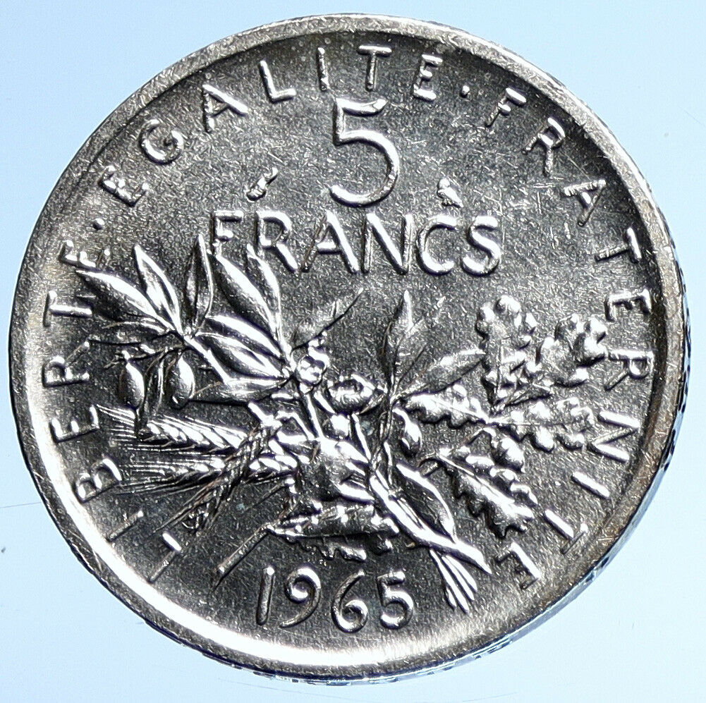 1965 FRANCE French LARGE w La Semeuse SOWER WOMAN Silver 5 Francs Coin i107791