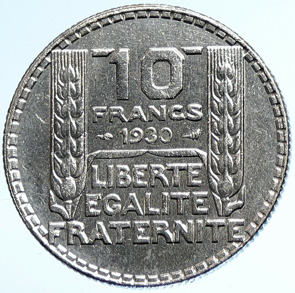 1930 FRANCE w Marianne FRENCH MOTTO Old VINTAGE Silver 10 Francs Coin i107793