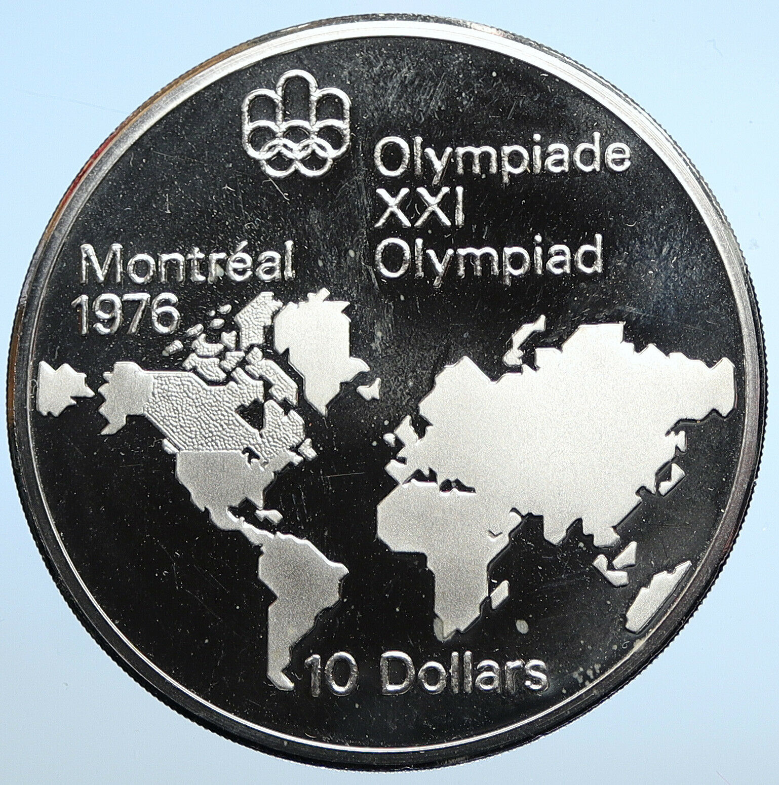 1973 CANADA Elizabeth II Olympic Montreal World Map PROOF Silver 10 Coin i107800