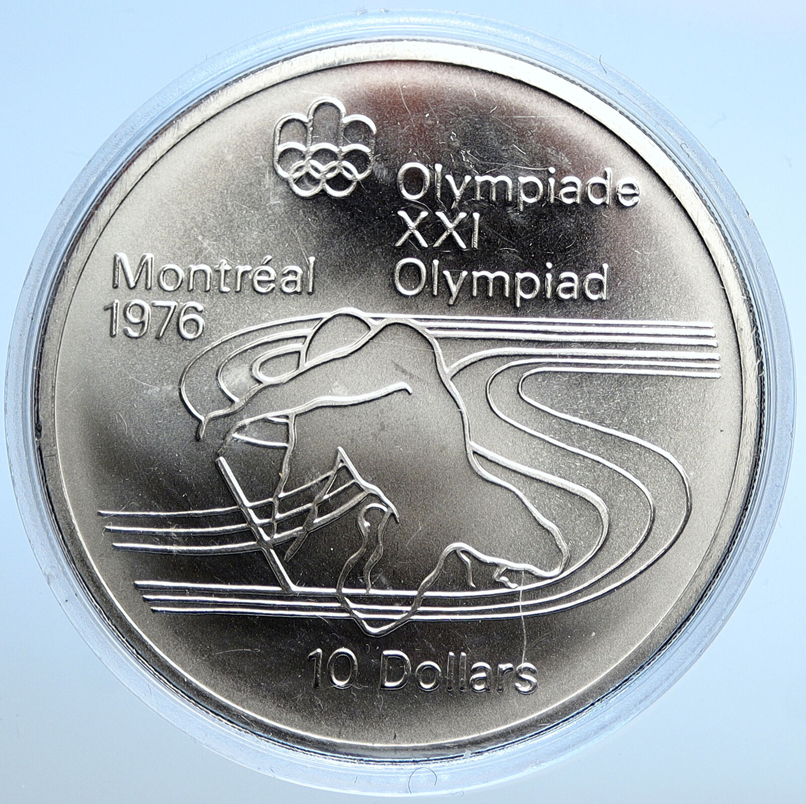 1975 CANADA UK Elizabeth II Olympics Montreal Paddler BU Silver $10 Coin i107799