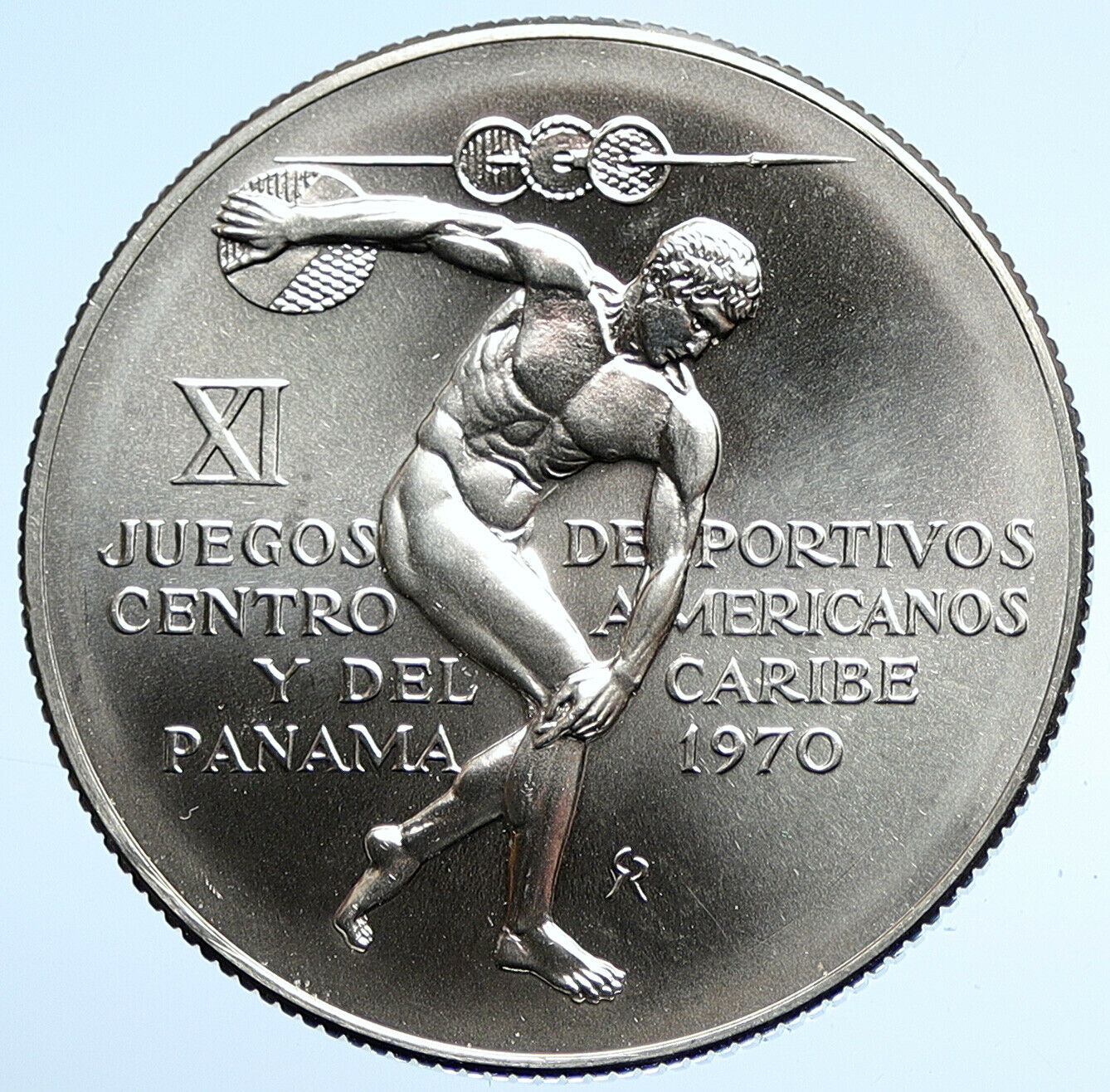 1970 PANAMA Olympic Games GREEK DISC THROWER ATHLETE Silver 5 Bolvr Coin i107811