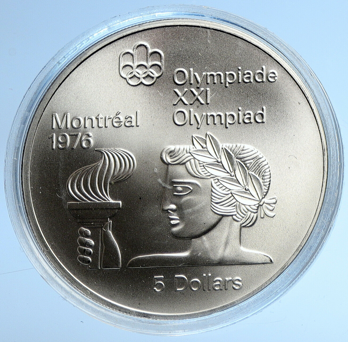 1974 CANADA UK Elizabeth II Olympics Montreal TORCH BU Silver $5 Coin i107779