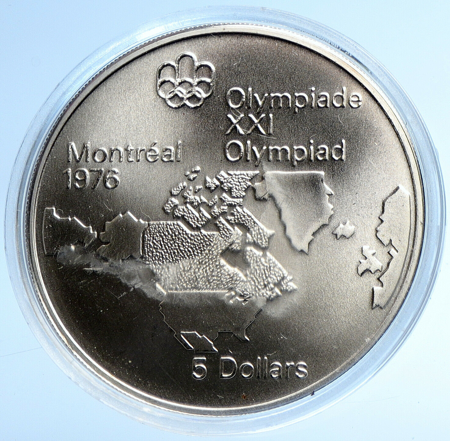 1973 CANADA Elizabeth II Olympics Montreal World Map BU Silver $5 Coin i107763