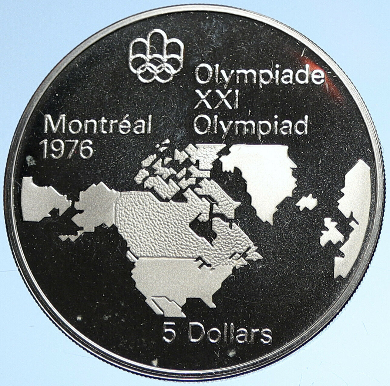 1973 CANADA Elizabeth II Olympic Montreal World Map Proof Silver $5 Coin i107816