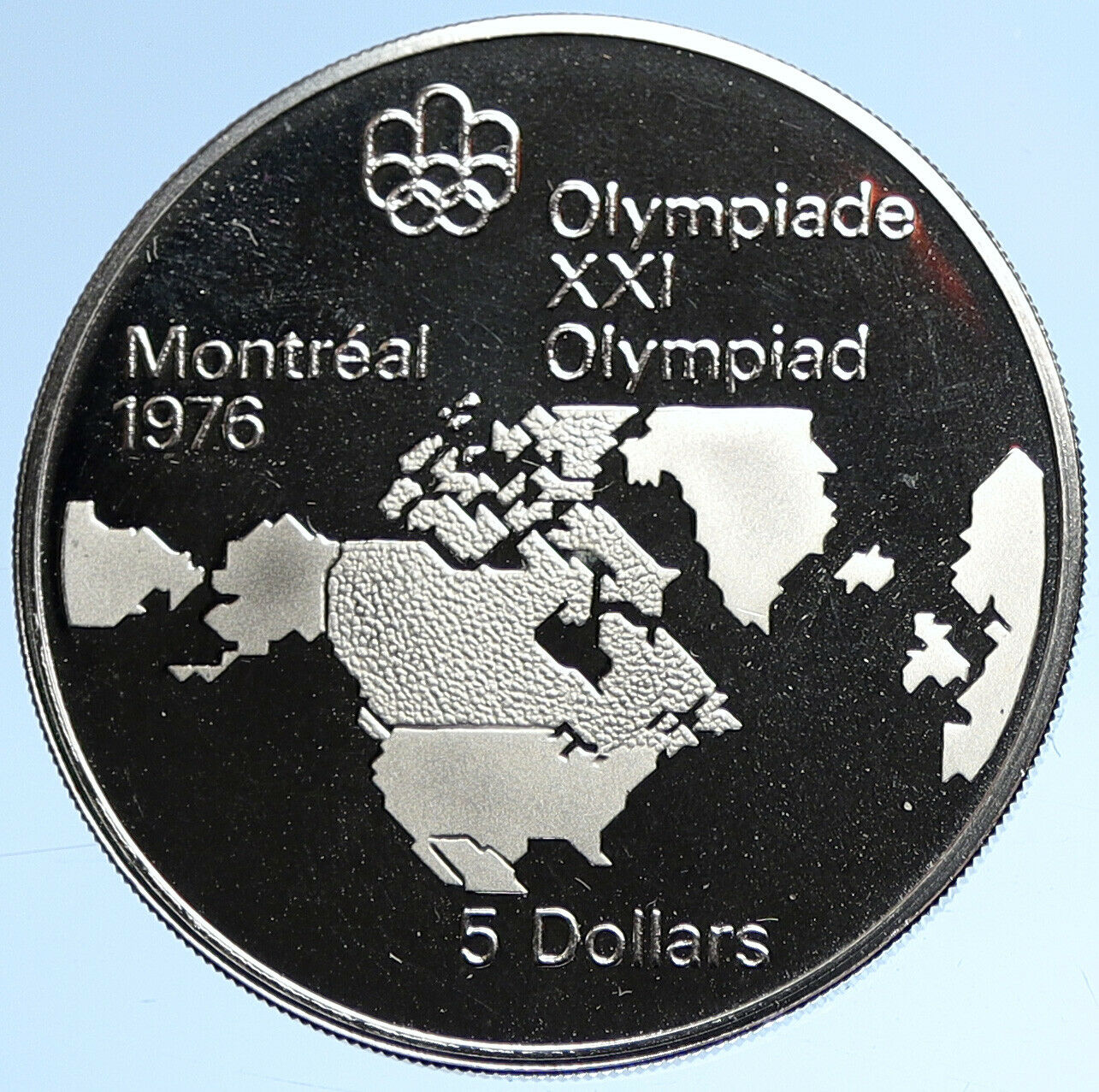 1973 CANADA Elizabeth II Olympic Montreal World Map Proof Silver $5 Coin i107817