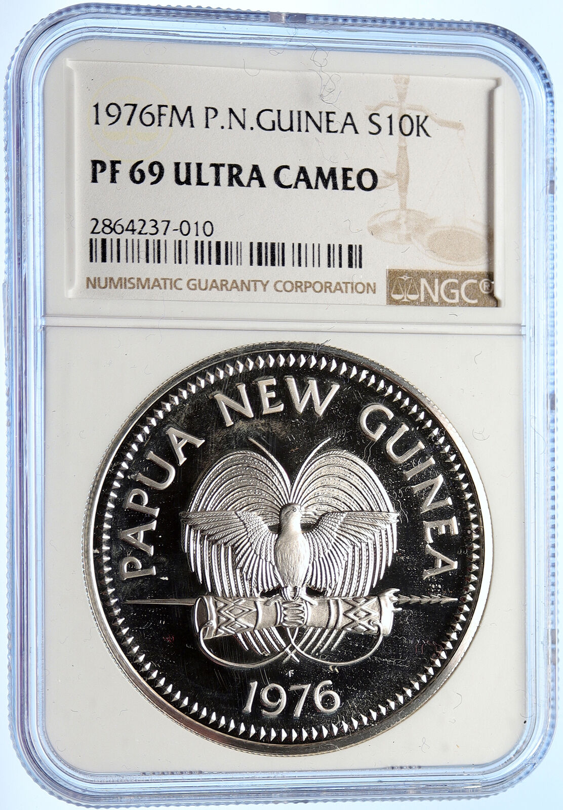 1976 PAPUA NEW GUINEA Large Exotic Bird Proof Silver 10 Kina Coin NGC i106356