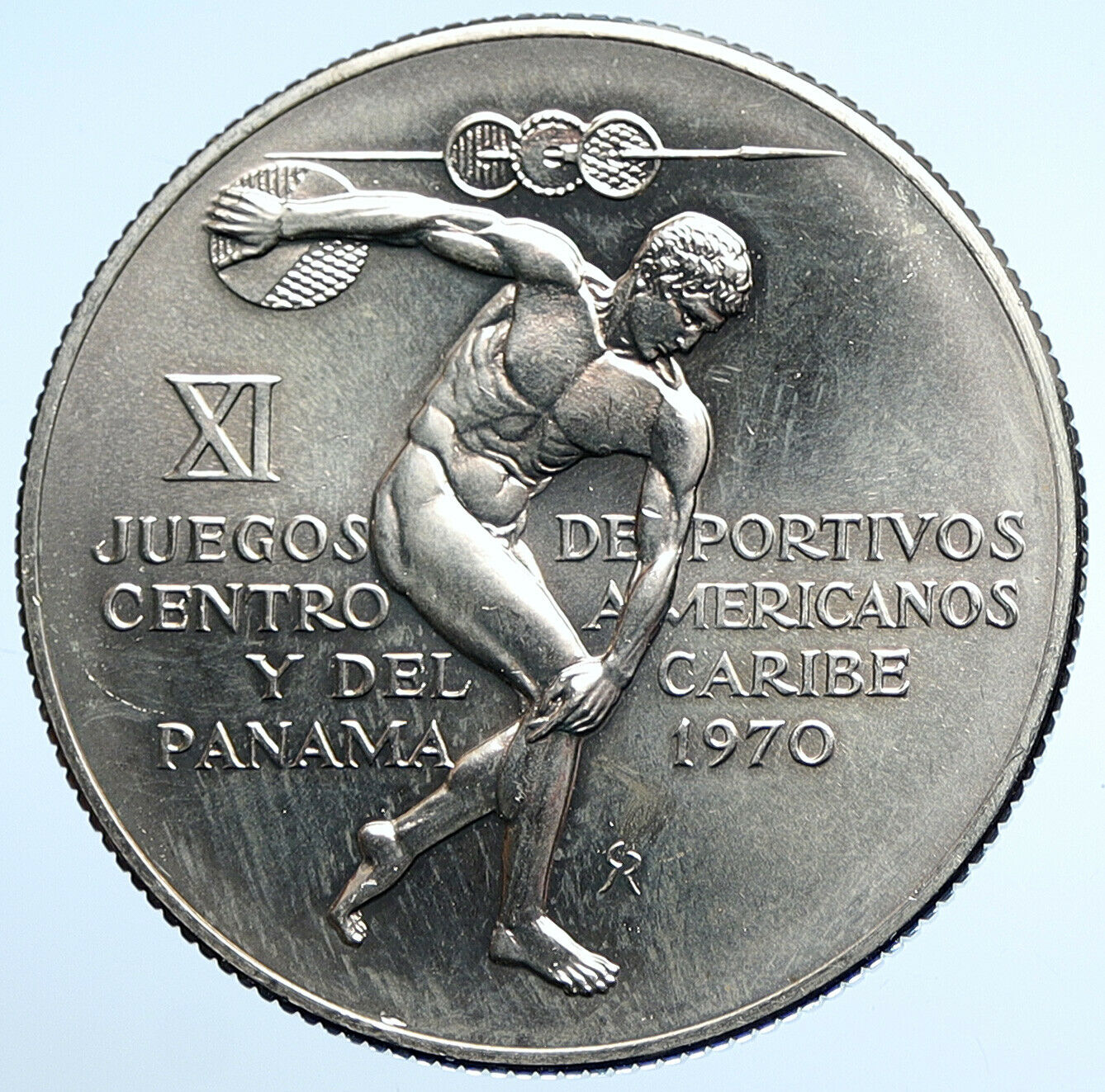 1970 PANAMA Olympic Games GREEK DISC THROWER ATHLETE Silver 5 Bolvr Coin i107810