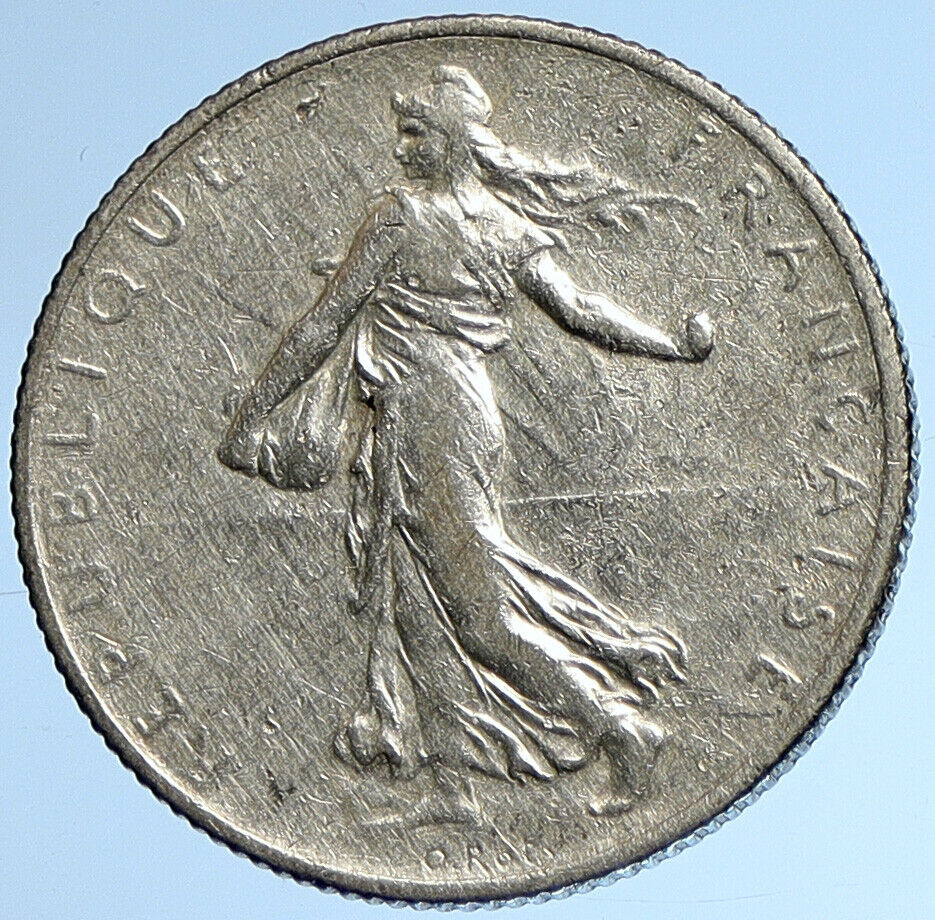 1914 FRANCE Antique Silver 2 Francs French Coin w La Semeuse Sower Woman i107841